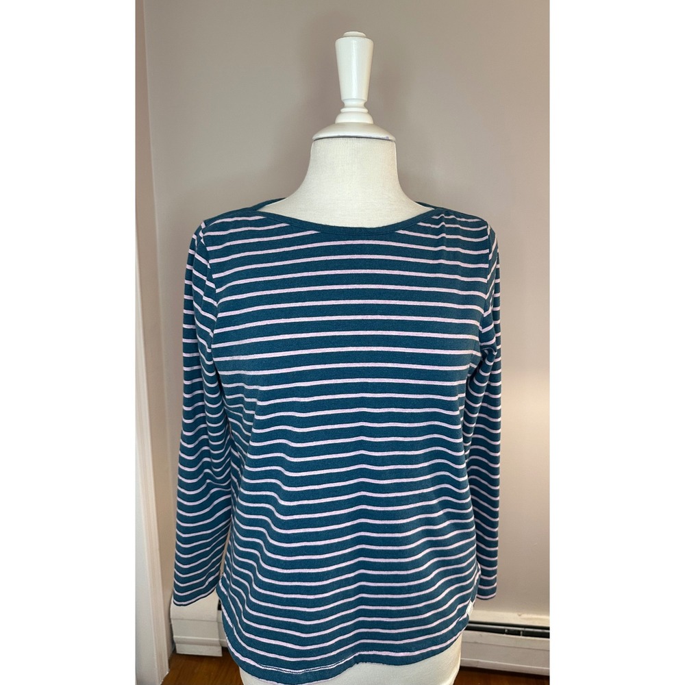 Fat Face Classic Breton Striped Long Sleeve Top Teal Pink Organic Cotton Size 10